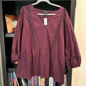 Lane Bryant NWT peplum top, burgundy, size 20